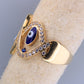 14K Yellow Gold Blue CZ Evil Eye Ring