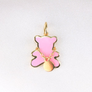 14K Yellow Gold Pink Bear Charm