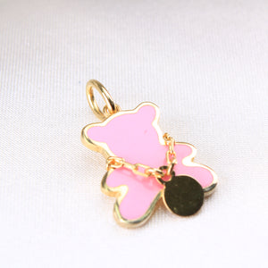 14K Yellow Gold Pink Bear Charm