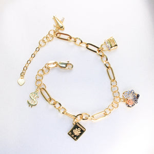 14K Yellow Gold Quinceañera Charm Bracelet 4mm 7.5in