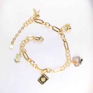 14K Yellow Gold Quinceañera Charm Bracelet 4mm 7.5in