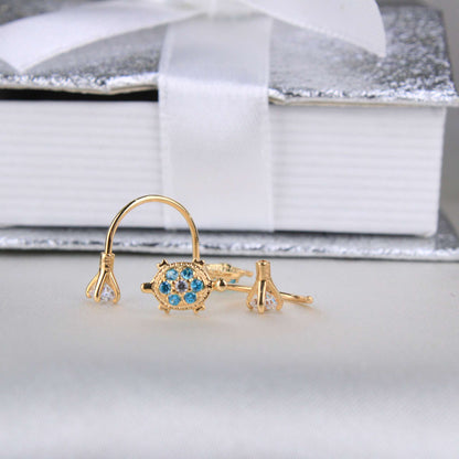 14K Yellow Gold CZ Turtle Telephone Earrings